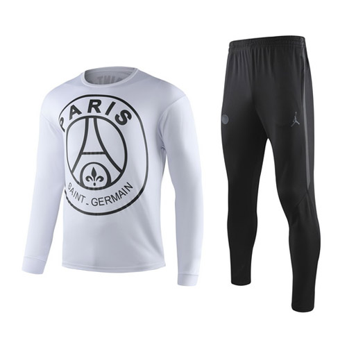 19-20 PSG Big Logo White Sweat Shirt Kit(Top+Trouser)