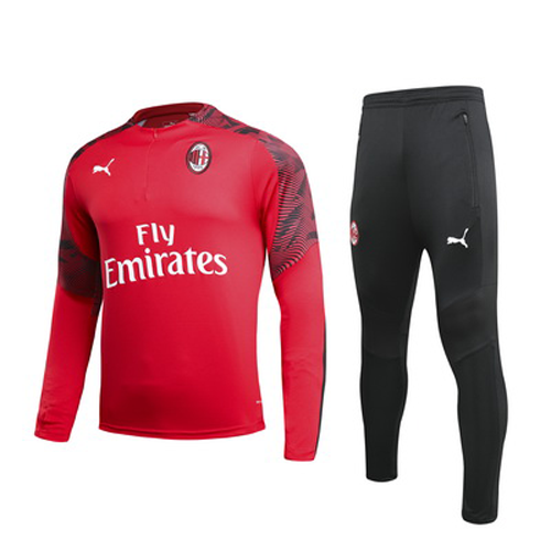 19/20 AC Milan Red Zipper Sweat Shirt Kit(Top+Trouser)