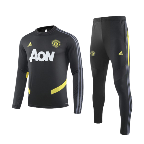 19/20 Manchester United Black O-Neck Sweat Shirt Kit(Top+Trouser)