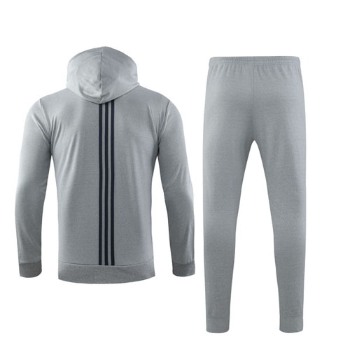 19/20 Real Madrid Gray Hoodie Training Kit(Jacket+Trouser)