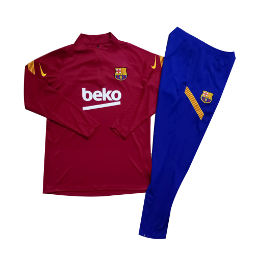 Kid's 20/21 Barcelona Red Zipper Sweat Shirt Kit(Top+Trouser)