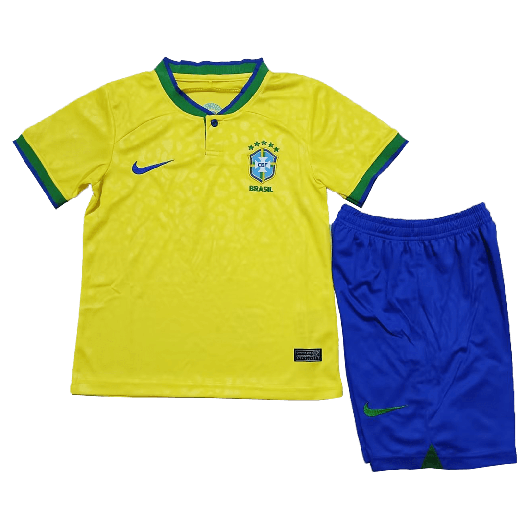 Brazil Kids Soccer Jersey Home Kit(Jersey+Shorts) World Cup 2022