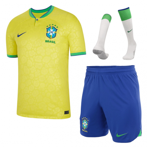 Brazil Jersey Home Whole Kit(Jersey+Shorts+Socks) Replica World Cup 2022