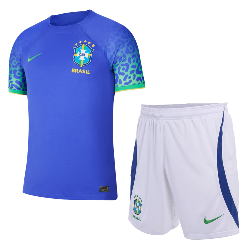 Brazil Kids Soccer Jersey Away Kit(Jersey+Shorts) Replica World Cup 2022