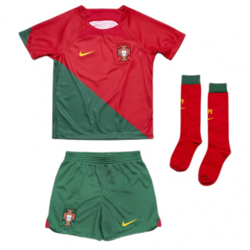 Portugal Kids Jersey Home Whole Kit(Jersey+Shorts+Socks) World Cup 2022