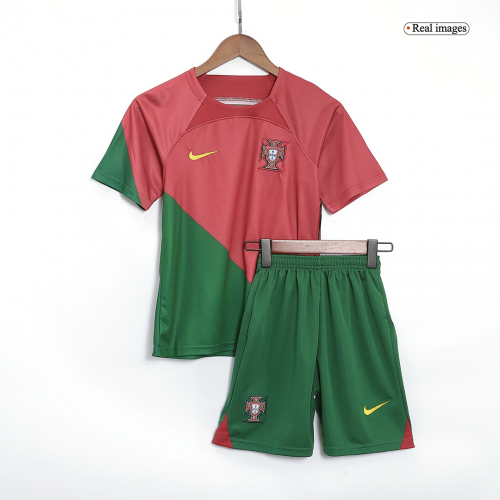 Portugal Kids Jersey Home Kit(Jersey+Shorts) Replica World Cup 2022