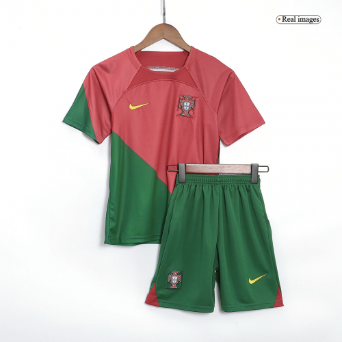 Portugal Kids Jersey Home Kit(Jersey+Shorts) World Cup 2022