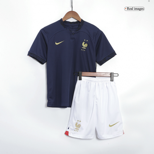 France Kids Soccer Jersey Home Kit(Jersey+Shorts) Replica World Cup 2022
