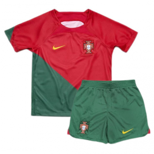 Portugal Kids Jersey Home Kit(Jersey+Shorts) Replica World Cup 2022